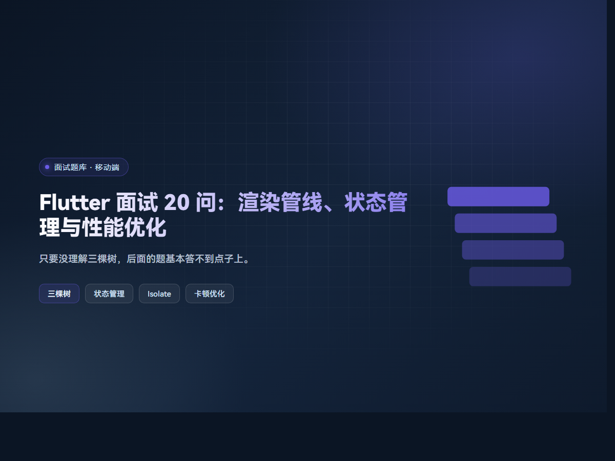 Flutter 面试 20 问：渲染管线、状态管理与性能优化